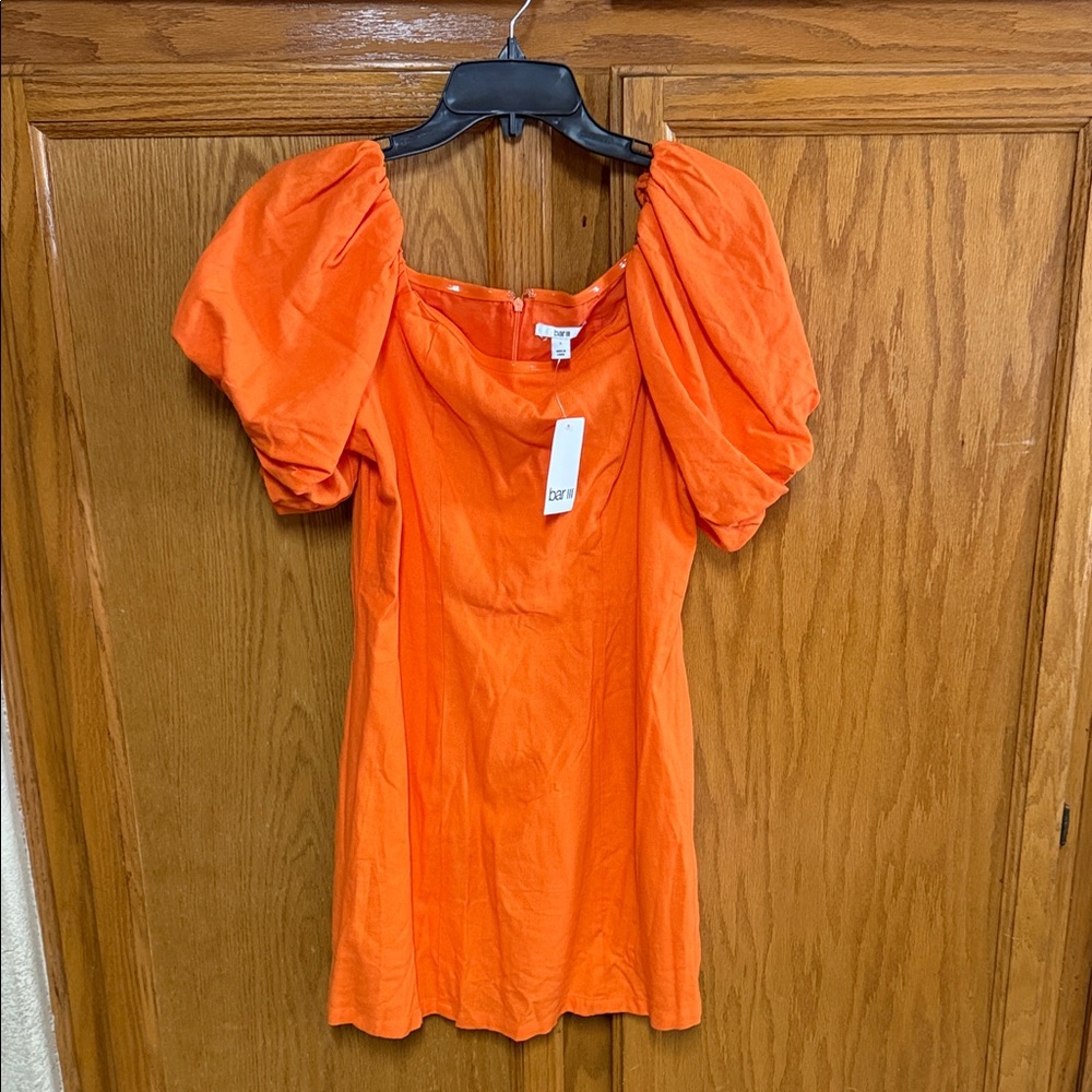 Bar III Orange Mini Dress with Puff Sleeves